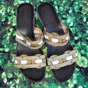 Grunland green‎ chain weave wedge sandal Made in Italy